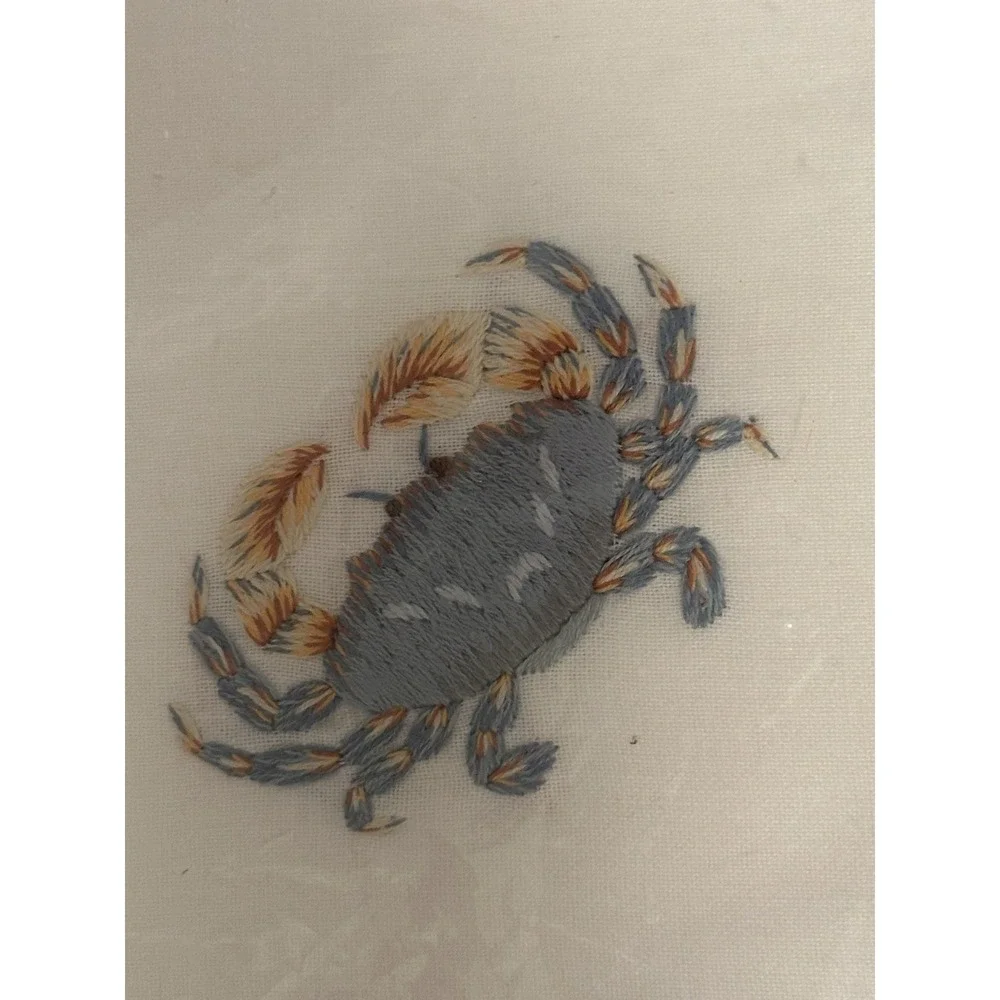 C & W imports Blue Crab Embroidered Cloth Napkins-set Of 4-Discontiued Coastal